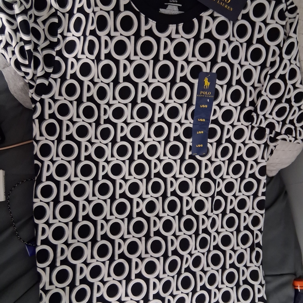 Polo by Ralph Lauren Men's Black and White Patterned Shirt
